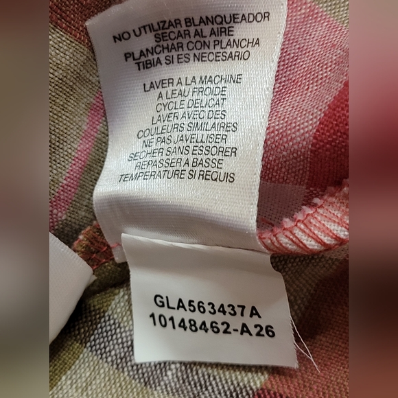 Jones New York Signature Plaid Button Shirt in Pink, Olive & Cream 100% Linen - Picture 7 of 7